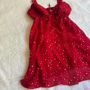gorgeous red and silver polka dot babydoll dress